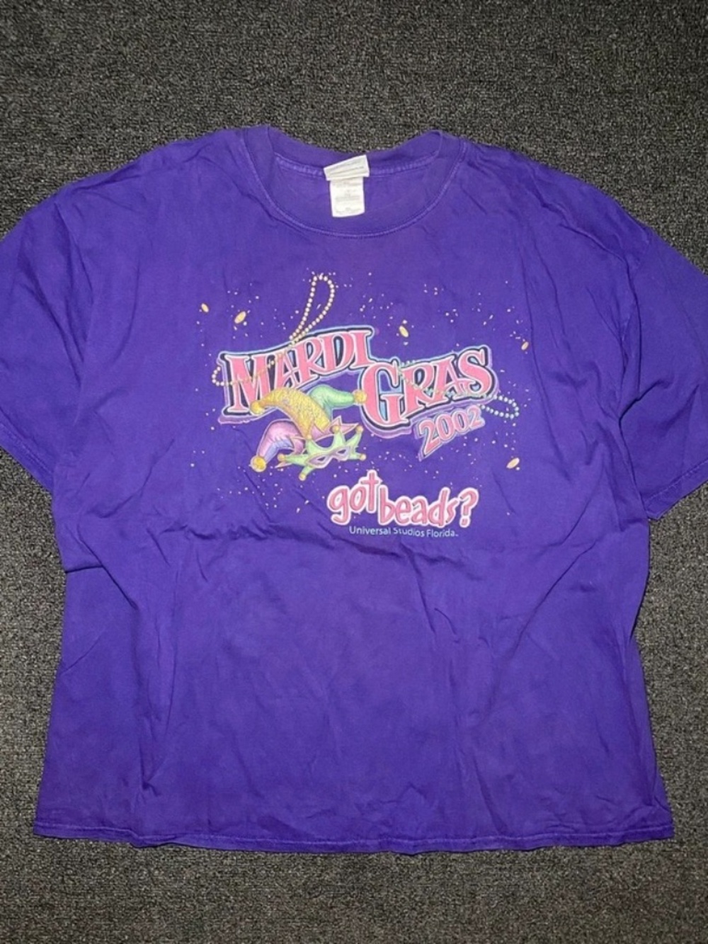 vintage mardi gras "got beads"universal studios 2002 purple shirt size 2xl